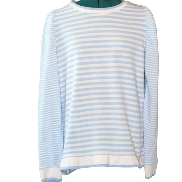 Crown & Ivy Light Blue White Striped Long Puff Sleeve Pullover Women’s Large - Picture 1 of 3